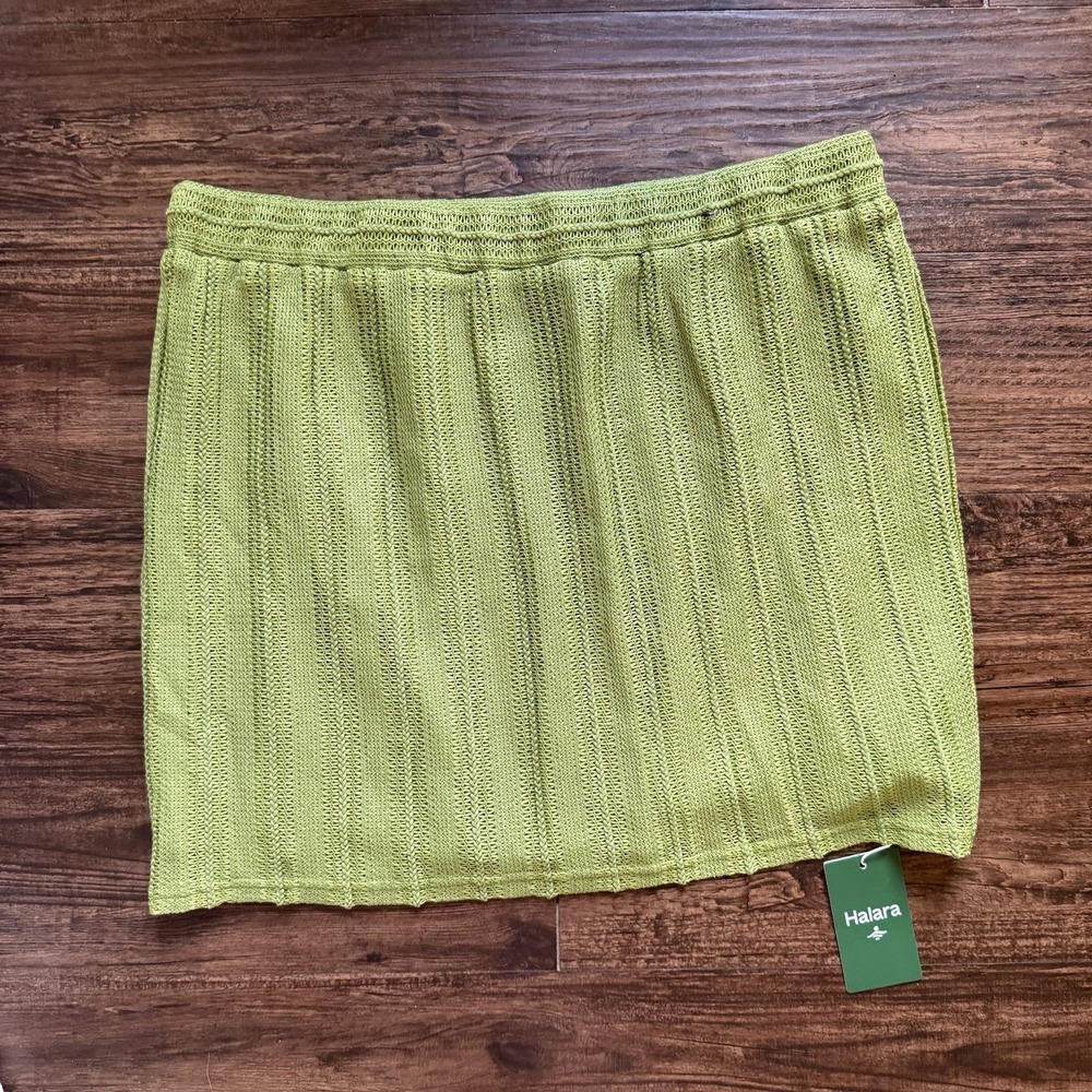 NWT Halara High Waisted Crochet Open Knit Mini Skirt Green XL